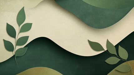 Aufkleber - Sustainable business concept background, abstract earth tones with recycled paper texture, minimalistic curves and leaf silhouettes, green innovation style