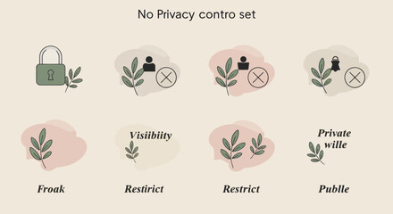 Poster - No Privacy control set with locked and restricted access icons and plants for social media platforms and internet applications