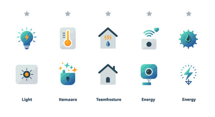 Poster - Smart home automation icons set with modern design representing energy efficiency and security of a home, ideal for technology and innovation projects