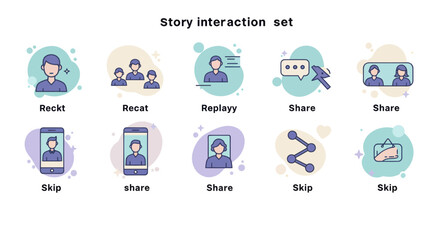 Fototapete - Story interaction set icons for social media engagement and user experience