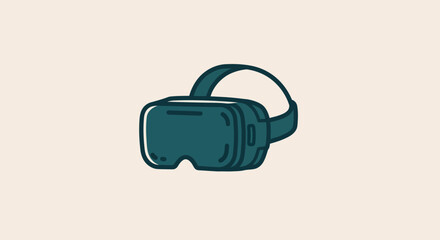 Poster - Stylish virtual reality headset illustration on a light beige background for immersive digital experiences and future technology applications