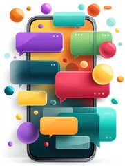 Fototapete - Smartphone With Vibrant Chat Interface Featuring Colorful Message Bubbles Expressing Lively Conversations