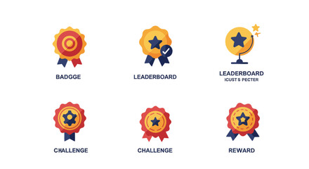 Poster - Vector illustration set of reward badges for achieving goals and winning competitions for apps and websites