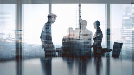 Poster - Office workers in glass conference room of modern skyscraper