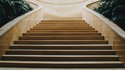 Poster - Elegant architectural staircase with smooth lines and greenery