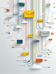 Aufkleber - Stylized Email Icons and Communication Lines Creating a Vibrant Digital Atmosphere in Modern Networking