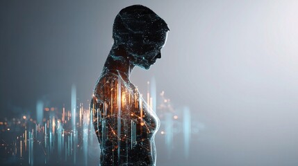 Poster - 3d virtual human silhouette with financial data visualization effects