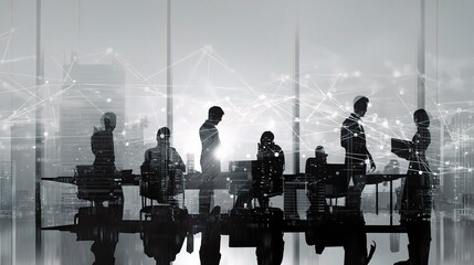 Poster - Silhouetted Team Collaboration in Modern Office Environment