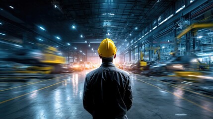 Poster - Male Engineer in Safety Helmet Overseeing Industrial Worksite Operations