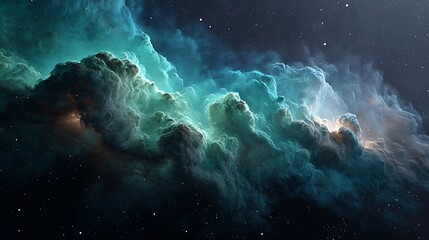 Wall Mural - abstract nebula in space with blue and turquoise hues and illuminated starfield