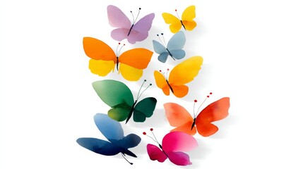 Poster - Colorful butterfly drawing with a white background. The butterflies are of different colors and sizes, and they are arranged in a way that creates a sense of movement and harmony