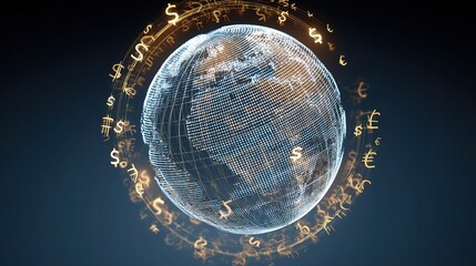 Poster - Wireframe Globe with Monetary Currency Symbols in Motion