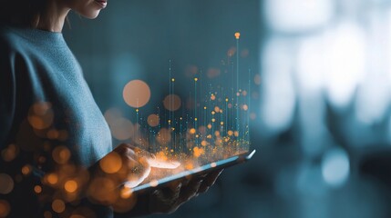 Poster - Woman Using Tablet for Interactive Social Data Visualizations
