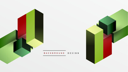 Fototapete - Abstract geometric shapes overlap, creating dynamic visual effect. Green, red, black, yellow hues dominate composition. Minimalist design.