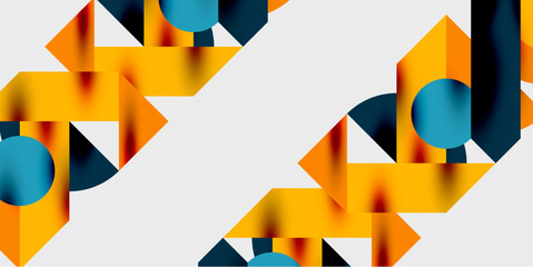 Leinwandbilder - Abstract geometric pattern. Orange, teal, navy shapes overlap on light gray background. Modern design elements create dynamic composition.