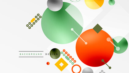 Poster - Abstract geometric shapes overlap, creating vibrant colorful design. Modern composition uses circles, squares, gradients.