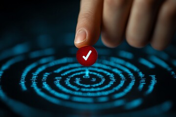 Poster - Cybersecurity Success: Fingertip Confirmation on a Glowing Digital Interface