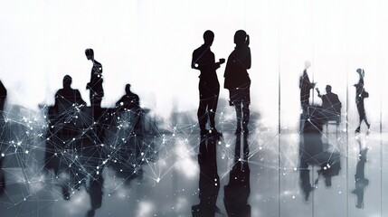 Poster - Silhouettes of Businesspeople Collaborating in Modern Office Space