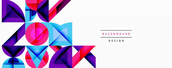 Poster - Abstract geometric shapes, vibrant colors, modern design. Composition features triangles, circles, overlapping forms. Minimalist aesthetic.