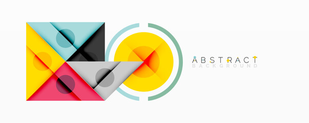 Aufkleber - Colorful geometric shapes overlap creating modern abstract design. Bright hues, clean lines, minimalist aesthetic.