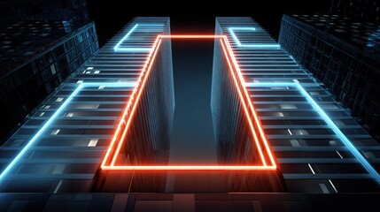Poster - Futuristic Financial Tech Headquarters with Neon Circuit Paths