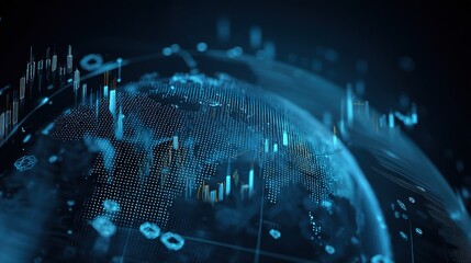 Poster - 3D Financial Graph in Blue Tones with Layered Floating Design