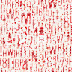 Poster - Hand drawn seamless pattern with a font consisting of dots. On the theme of matrix print, computer games, digital technology, pixels. A set of letters and numbers of an  alphabet. No AI is used