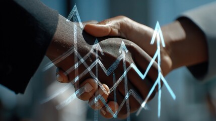 Poster - Handshake with Holographic Arrows Symbolizing Startup Growth