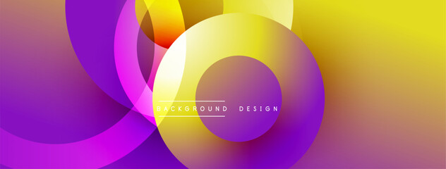 Aufkleber - Abstract circles overlap, creating vibrant purple, yellow gradients. Modern design, smooth transitions, dynamic composition.