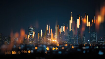 Poster - Stock Market Candlestick Chart Over City Skyline at Night
