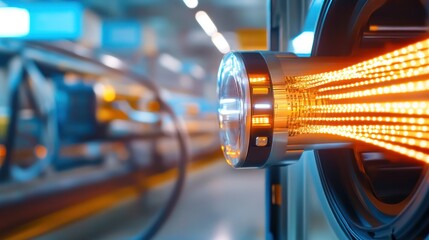 Poster - optical fiber connection: a close-up view of a modern industrial setup, where the glowing connection