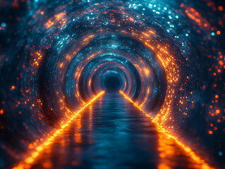 Poster - Vibrant tunnel illuminated with glowing lights, creating mesmerizing atmosphere