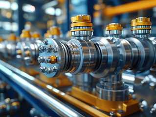 Poster - closeup of high pressure hydraulic engineering system showcasing metallic components and valves