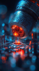 Poster - Close up view of futuristic circuit board with glowing elements, showcasing fusion of technology