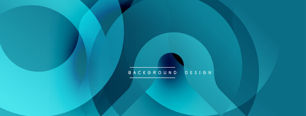 Poster - Abstract blue layers create dynamic circular pattern. Modern design evokes depth, fluidity, sophistication. Minimalist aesthetic.