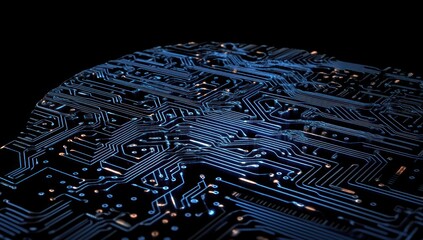 Circuit board brain; AI, technology concept