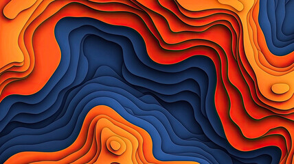 Poster - Abstract layered design with vibrant orange and blue tones creating wavy pattern