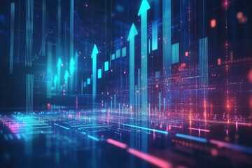 Poster - Design a futuristic and dynamic visualization of corporate finance, featuring a sleek financial chart with a stock 