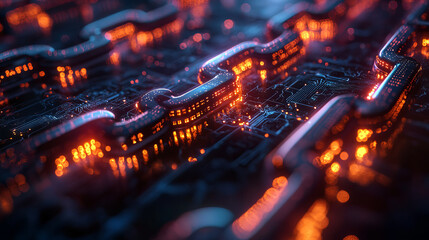 Poster - Futuristic digital circuit with glowing connections and intricate patterns, showcasing advanced
