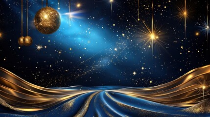 Poster - Glamorous blue gradient with shimmering gold dust particles, opulent and rich ambiance