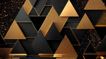 Poster - Luxurious and minimal abstract background with black and gold triangle grid