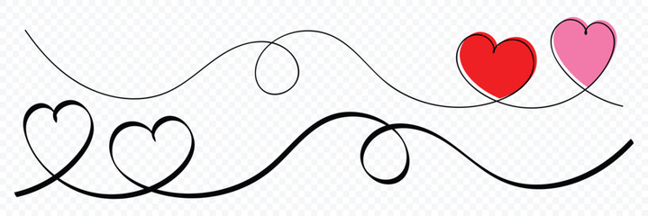 Heart one line drawing symbol of love. Heart line drawing ribbon in vector doodle sketch. Wedding, Valentine day love heart scribble line. Heart continuous one line drawing. Vector illustrator