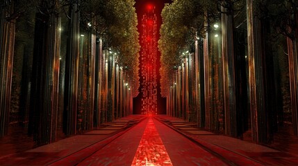  - Stylized red matrix with digital noise and vertical code, futuristic tech vibe