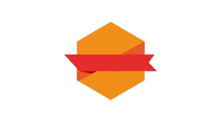 Fototapete - Illustration of an orange hexagon with a red banner on a white background design element