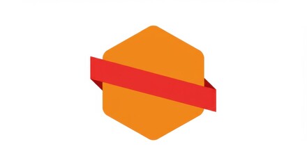 Fototapete - An orange hexagon with a red banner across it on a plain white background in a simple graphic design