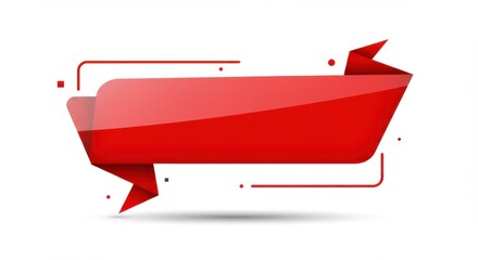 Poster - A vibrant red banner with geometric folds and minimalist design elements on a white background