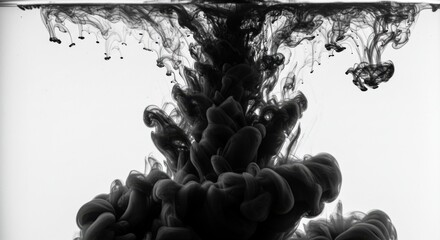 Poster - Black ink swirling and diffusing in clear water creating abstract shapes and patterns in monochrome