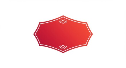 Fototapete - Red badge with white outline and decorative elements on a white background in a centered view