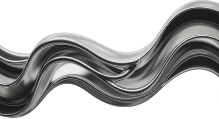 Poster - Wavy metallic ribbon flowing across a white background in a smooth and elegant design element style