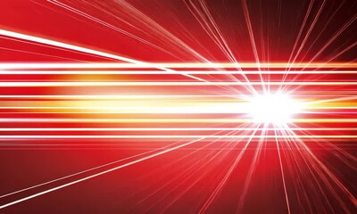 Poster - Radiant Light Beams Converging, a Dynamic Abstract Representation of Energy and Speed on a Deep Red Backdrop
